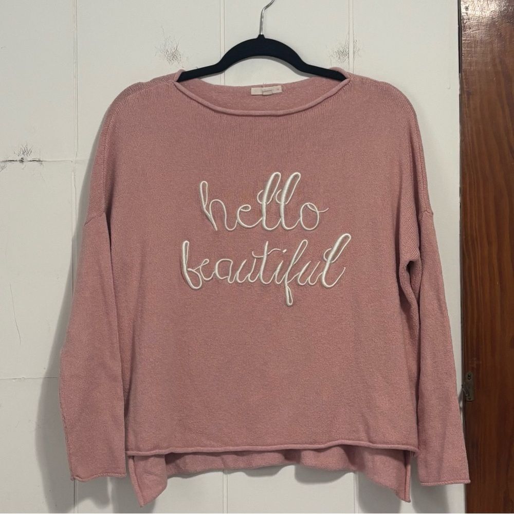Le‎ Lis Pink Sweater Hello Beautiful Size Small